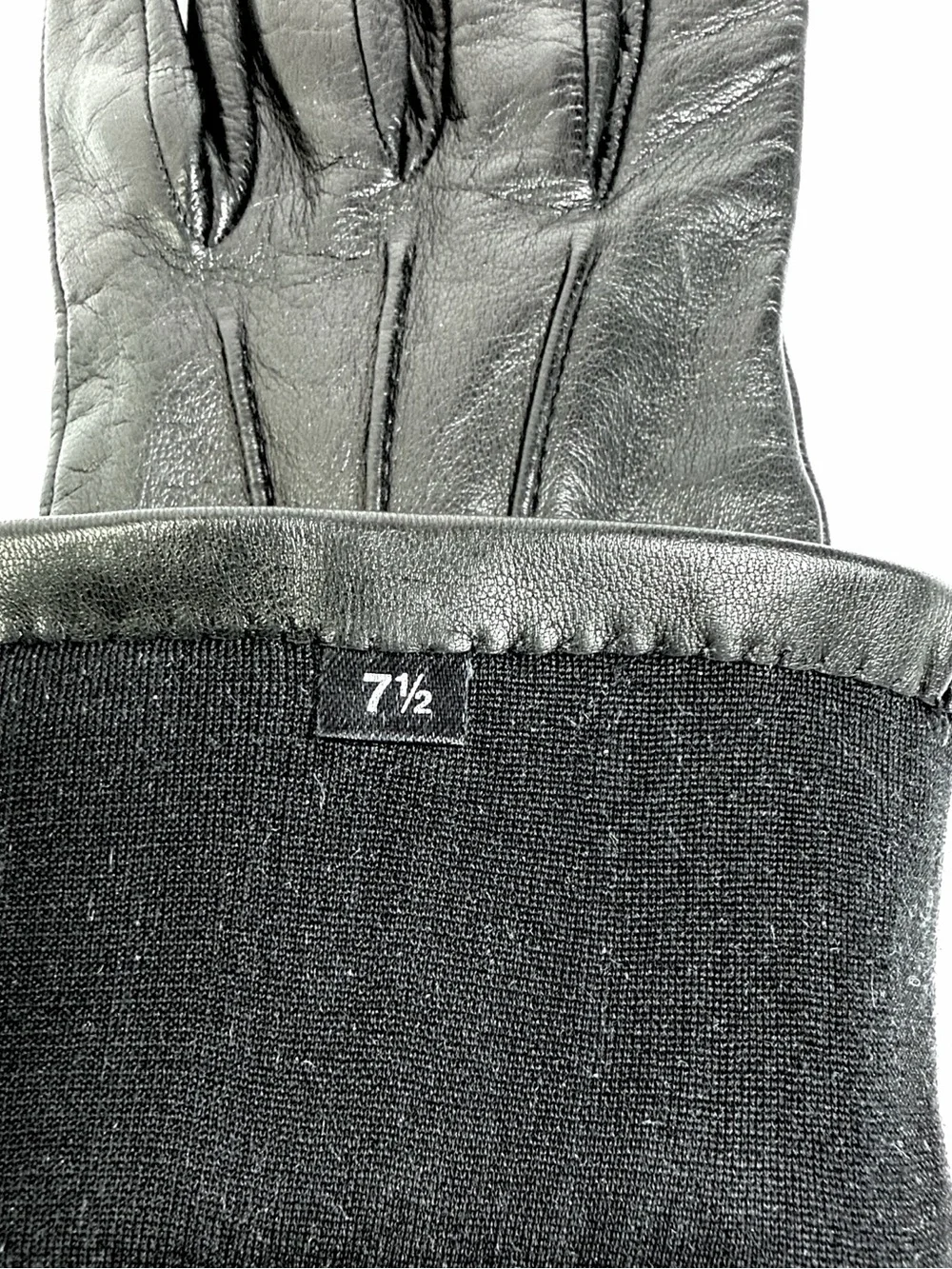 Portolano Black Leather Gloves Silk Lined with O-Ring Stud Details size 7,5